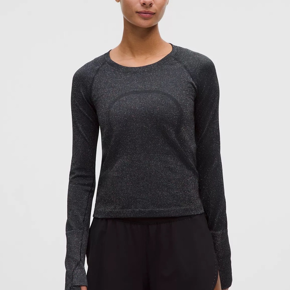 🧁 Lululemon Swiftly Tech Long-Sleeve Shirt 2.0 Waist Length Sparkle Sz 14